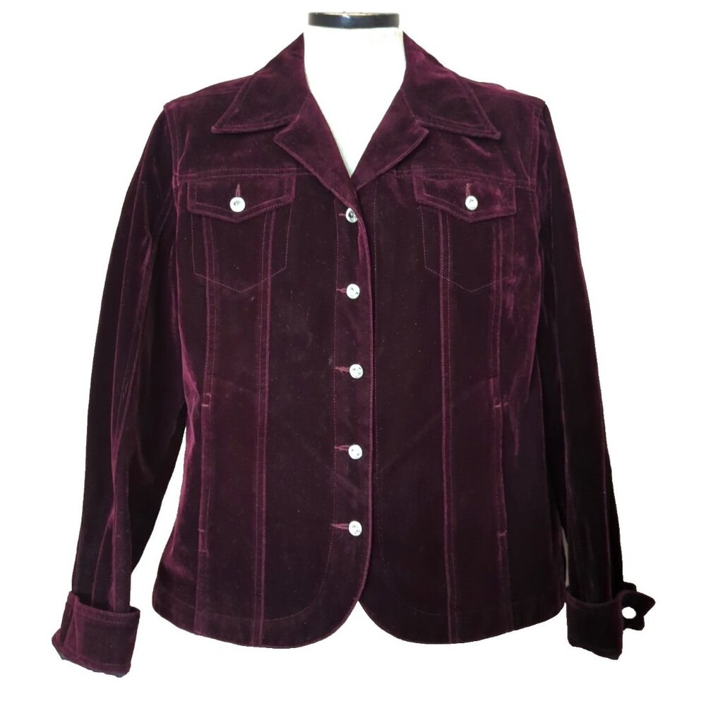 Christine Alexander Burgundy Velvet Jacket Rhinestones Women's XL Velour Red